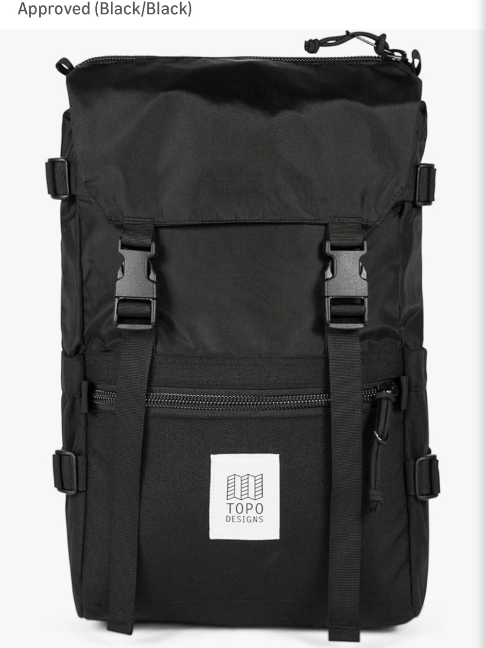 Topo Designs Black Roll-Top Backpack with Front Zip Pocket